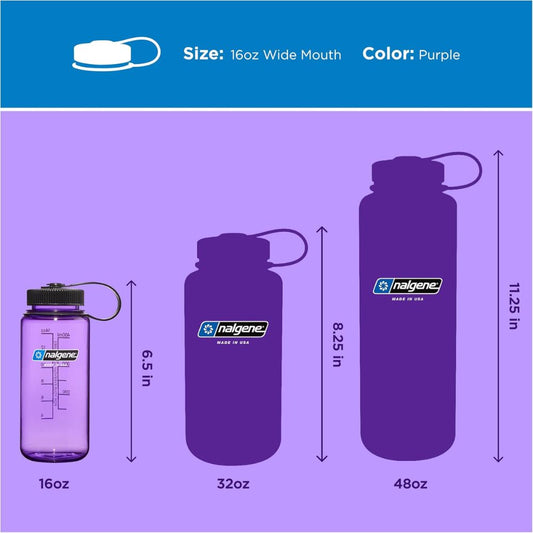 Nalgene Purple w/Black Cap, Sustain, Wide Mouth Water Bottle, 16 oz.