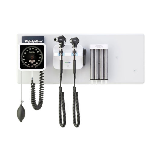 Welch Allyn Green Series 777 Integrated Wall System with PanOptic Plus LED Ophthalmoscope, MacroView Plus LED Otoscope for iExaminer, BP Aneroid, and Ear Specula Dispenser