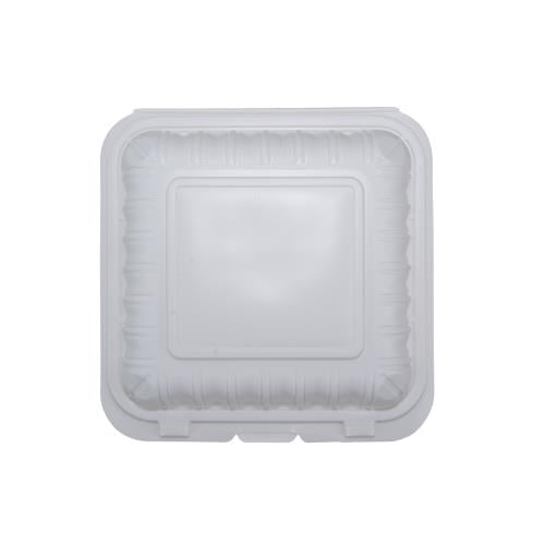 Premier Essential MFPP Hinged Container, 8" X 8", 3 Compartment, White, 150/Case
