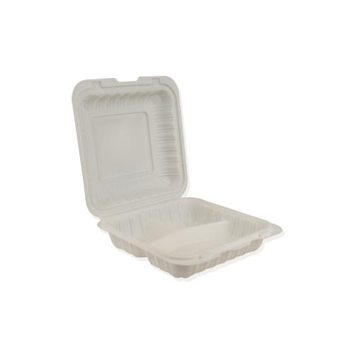 Premier Essential MFPP Hinged Container, 9" X 9", 3 Compartment, White, 150/Case