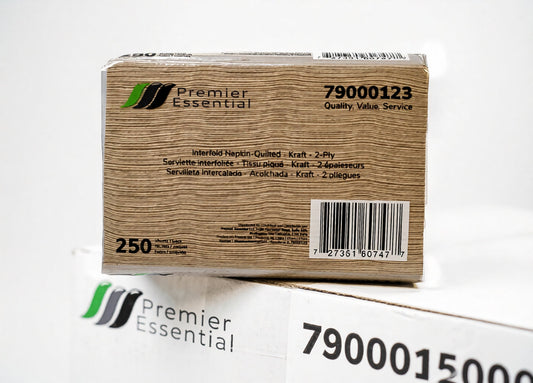 Premier Essential® Interfold Napkin, Embossed, Kraft, 7.87" X 6.5", 2 Ply, 250/Pack, 24 Packs/Case