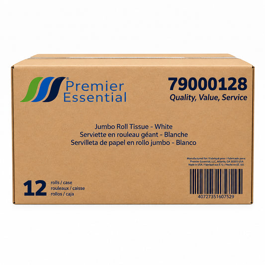 Premier Essential Jumbo Roll Toilet Tissues, 2Ply, White, 12 Rolls/Case