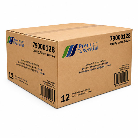 Premier Essential Jumbo Roll Toilet Tissues, 2Ply, White, 12 Rolls/Case