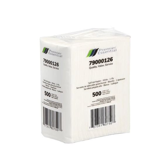 Premier Essential® Tall Fold Napkin, White, 13.39" X 6.93", 1 Ply, 500/Pack, 20 Packs/Case