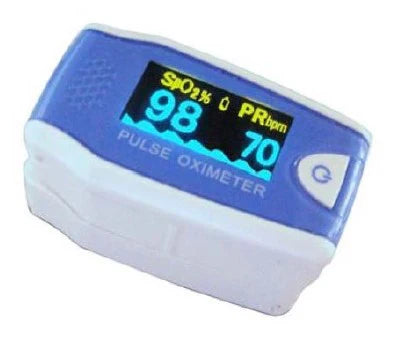 Pulse oximeter with digital display on a white background