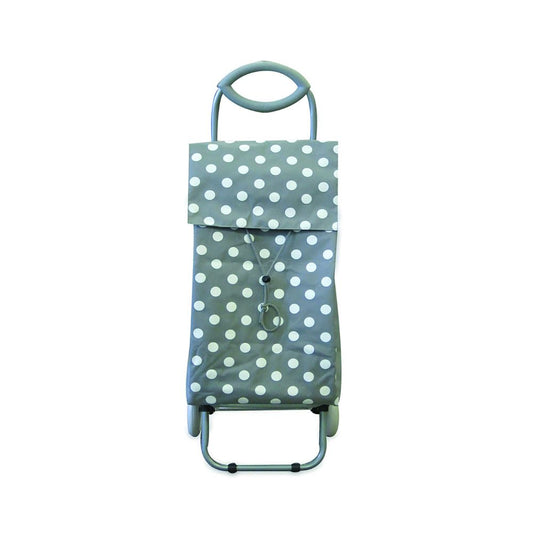 Rolling Shopping Cart - Grey with White Polka Dots
