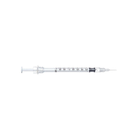 SOL-CARE 1ml TB Safety Syringe with Fixed Needle 27G x 1/2", 100019IM - Box of 100