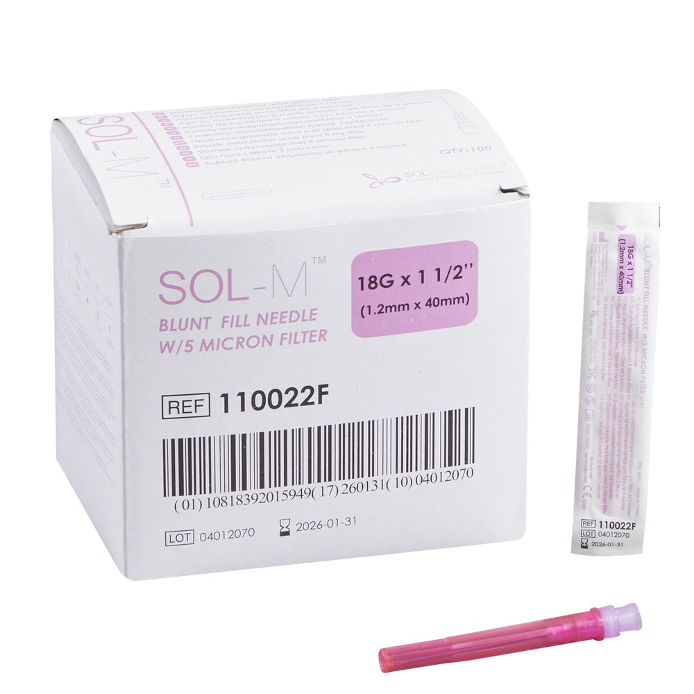 SOL-M Blunt Fill Needle with 5 Micron Filter 18Gx 1 1/2", 110022F - Box of 100