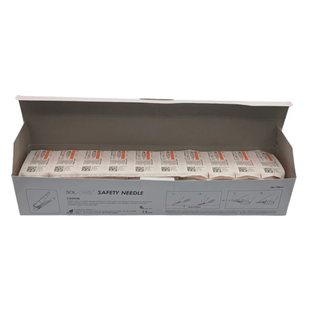 SOL-M Safety Flip Style Needle 25G x 5/8 in. - Box of 100