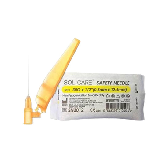 SOL-M Safety Flip Style Needle 30G x 1/2", SN3012 - Box of 100