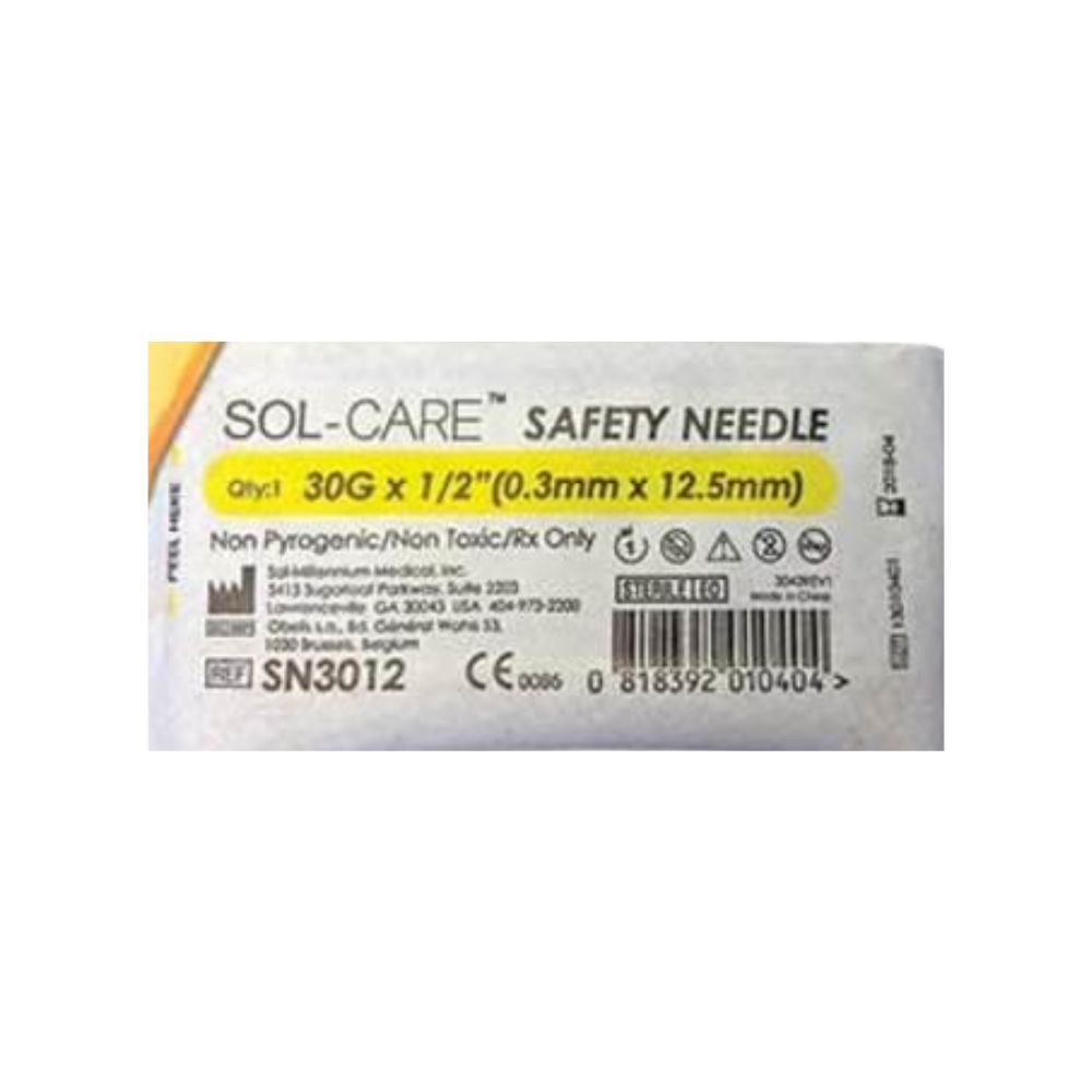 SOL-M Safety Flip Style Needle 30G x 1/2", SN3012 - Box of 100