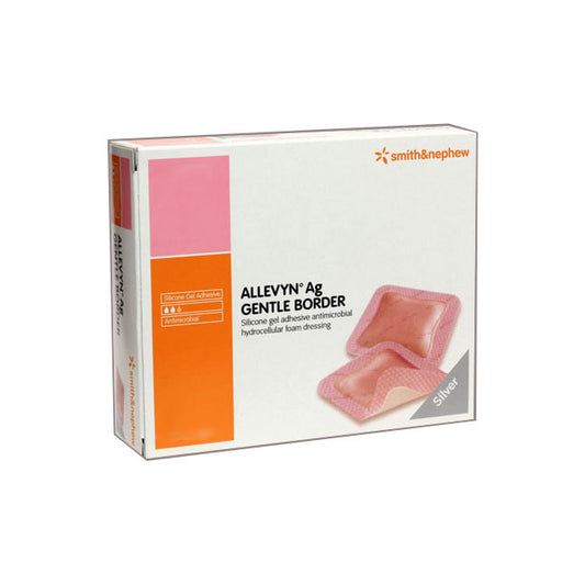 Smith & Nephew ALLEVYN™ Ag Gentle Border Wound Dressing, Silicone Gel, Adhesive, Silver, 7.5cmxL7.5cm