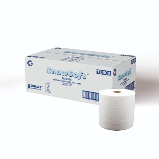 Everest Pro™ White Paper Towel Rolls, 2 Ply, 7.65" x 500' - Case of 6 Rolls