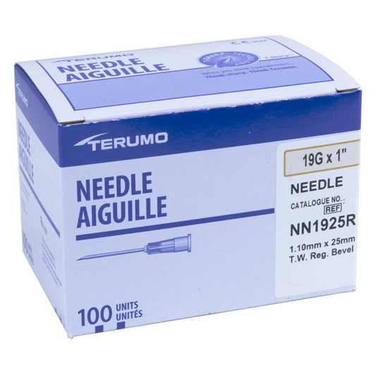 Terumo Needle Hypo 19g x 1in. RB RW CLR Hub -Box of 100