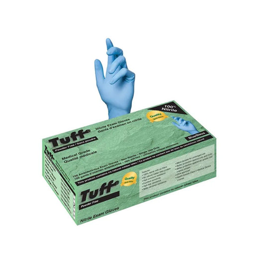 Tuff® Blue Nitrile Exam Gloves, Powder-Free, Medical Grade - 4 mil