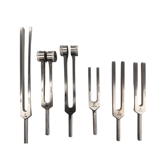 Tuning Forks, (C-128 to C-2048 vps) in velvet case, set of 5