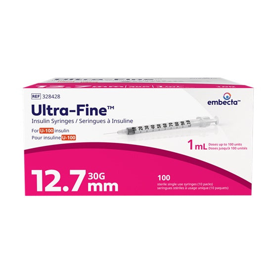 Ultra Fine Insulin Syringe U100, 12.7mm, 30G, 1mL