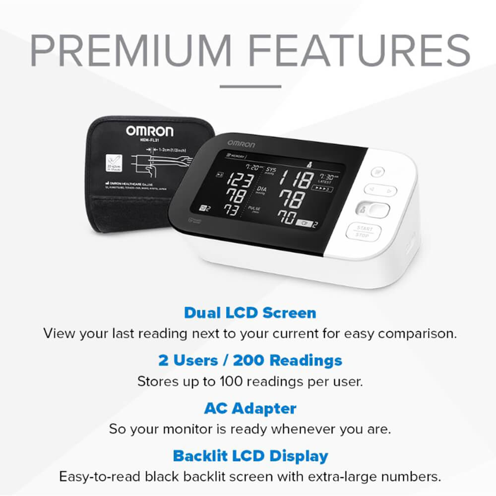 A omron 10 series upper arm wireless blood pressure monitor with premium features details