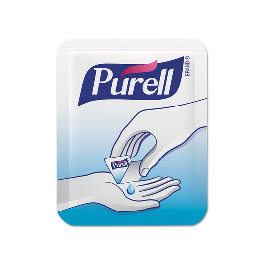 A Purell Singles Advanced Gel Hand Sanitizer Single Packets on white background